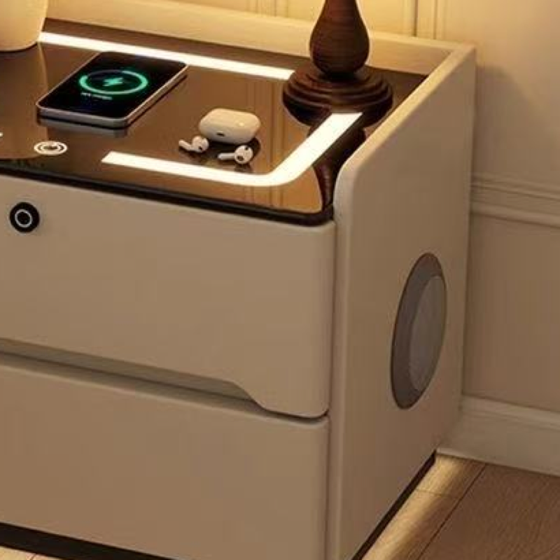 C1 smart bedside table right-side speaker, illuminated top edge and drawer construction, original product detail