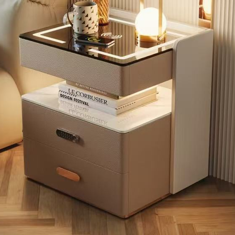C10 smart bedside table drawer cabinet and open shelf construction, original product detail