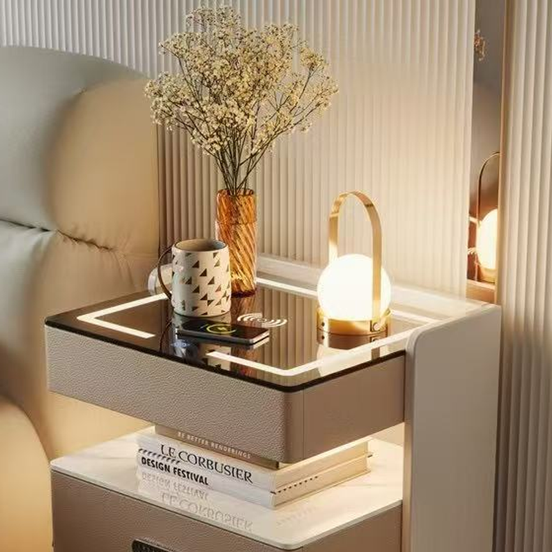 C10 smart bedside table illuminated top surface and bedside lighting context, original product detail
