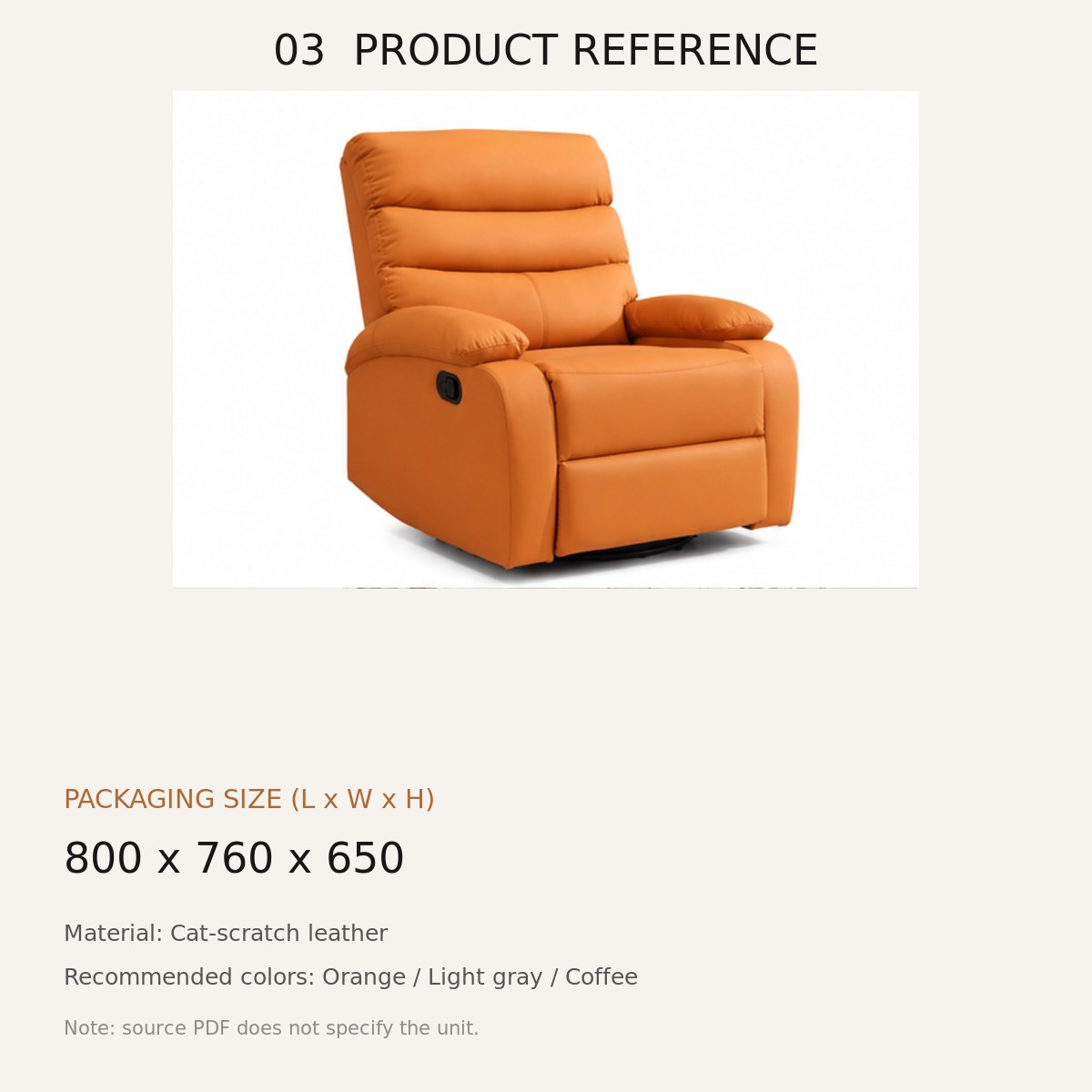 03 Upholstered Lounge Chair - source dimensions and specification reference