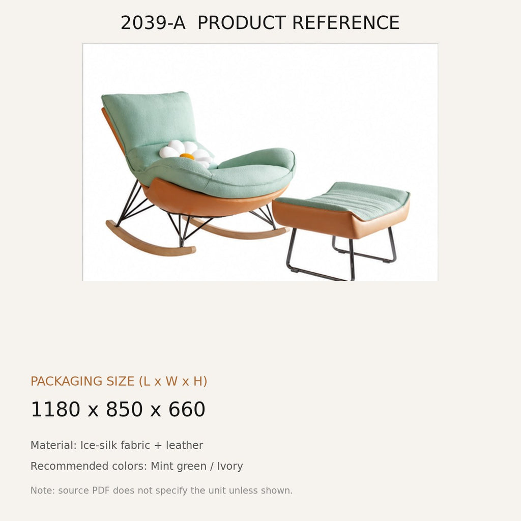 2039-A Upholstered Rocking Lounge Chair - source dimensions and specification reference