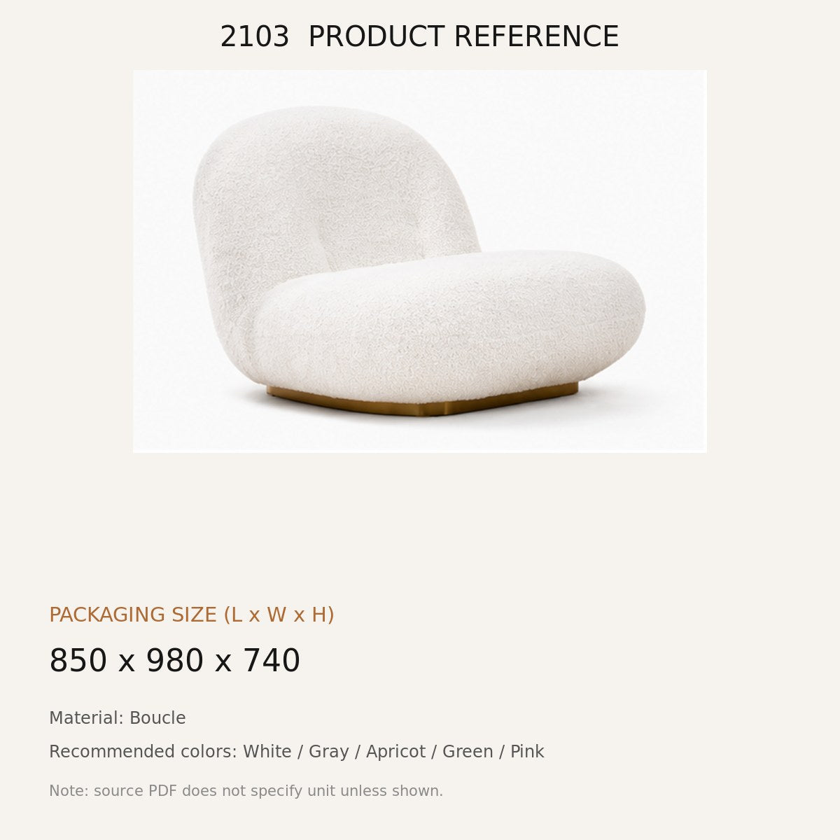 2103 Upholstered Swivel Lounge Chair - source dimensions and specification reference