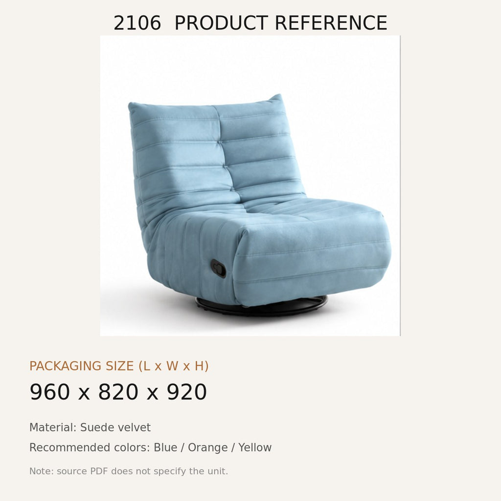 2106 Upholstered Recliner Chair - source dimensions and specification reference