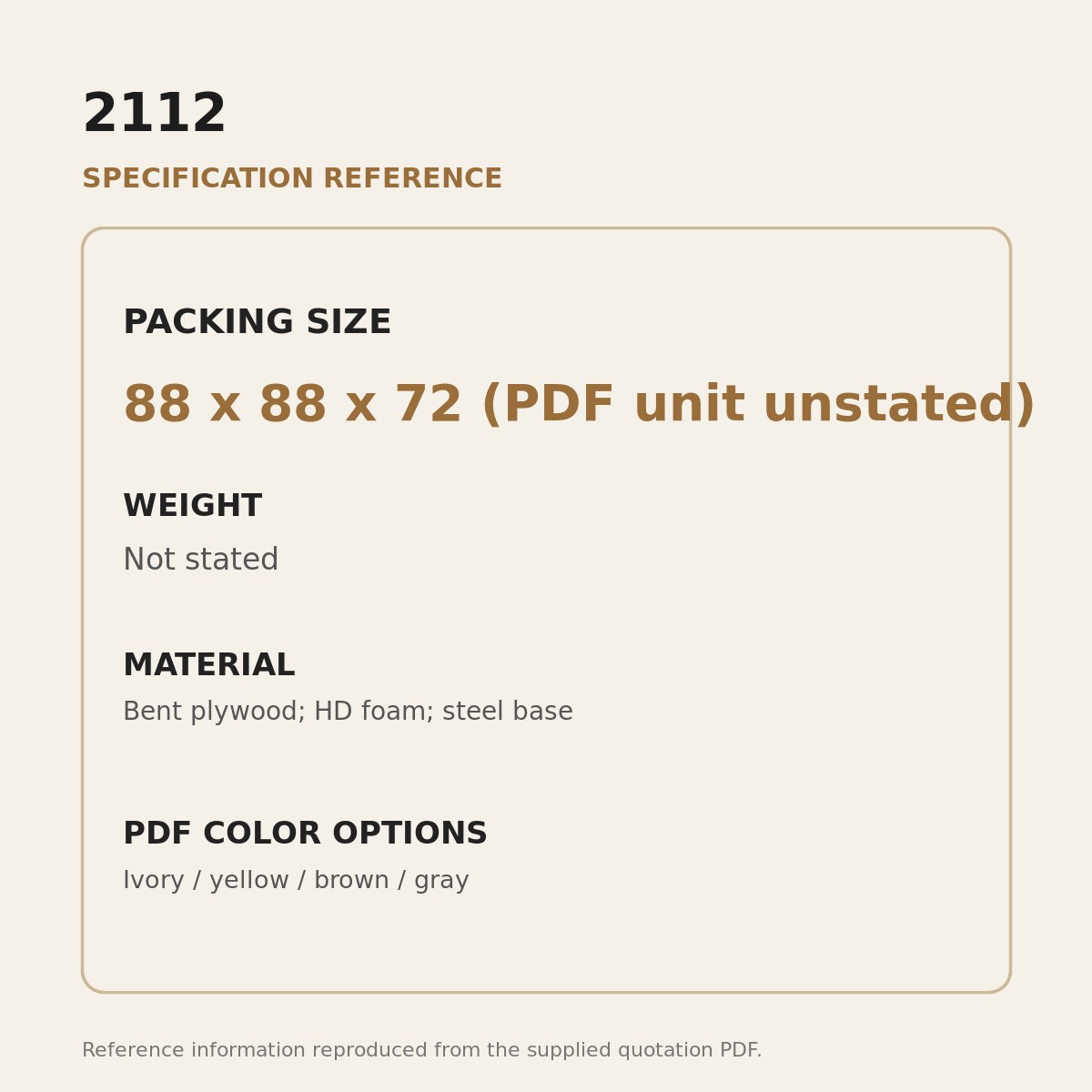 2112 Rainbow Swivel Lounge Chair - source dimensions and specification reference