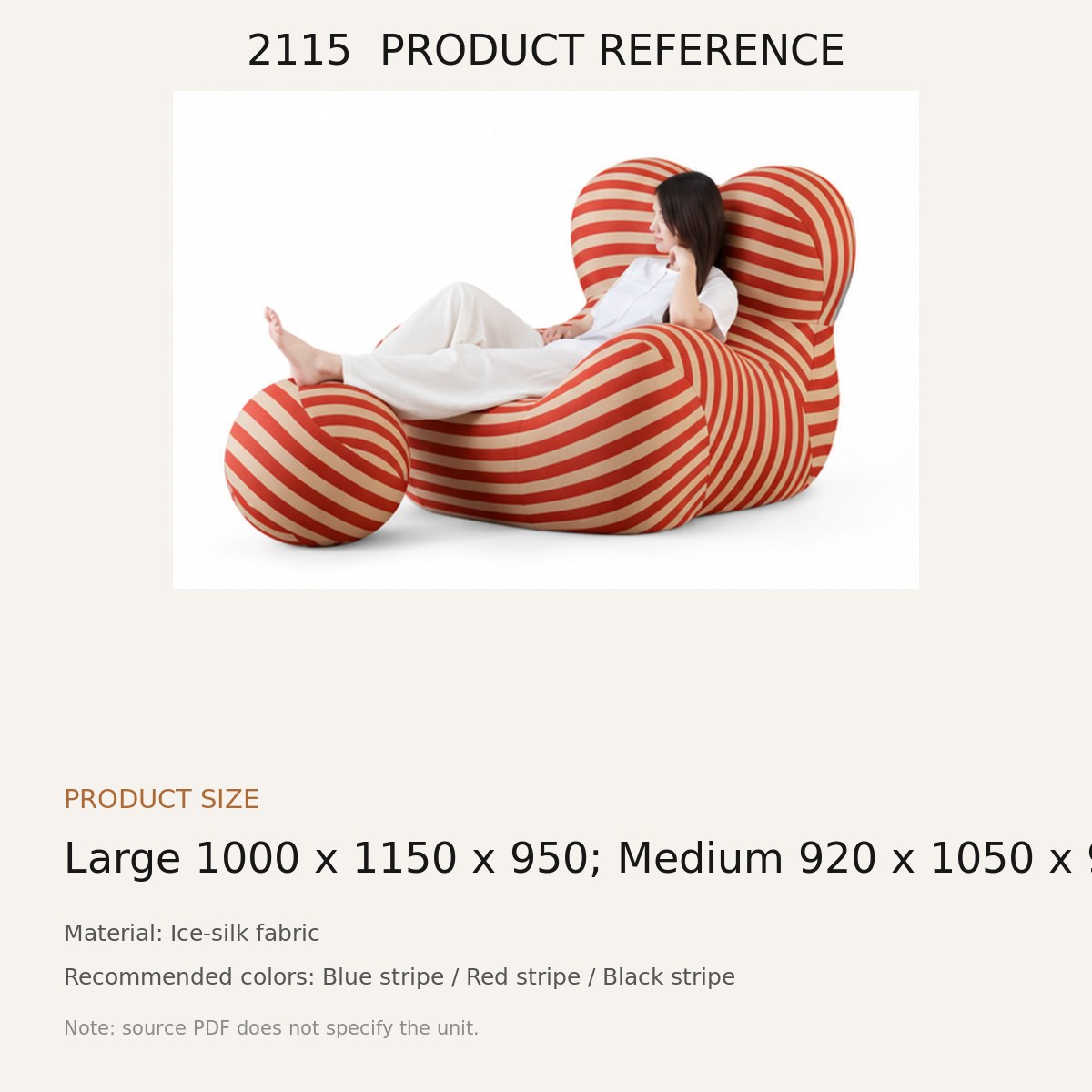 2115 Upholstered Lounge Chair - source dimensions and specification reference