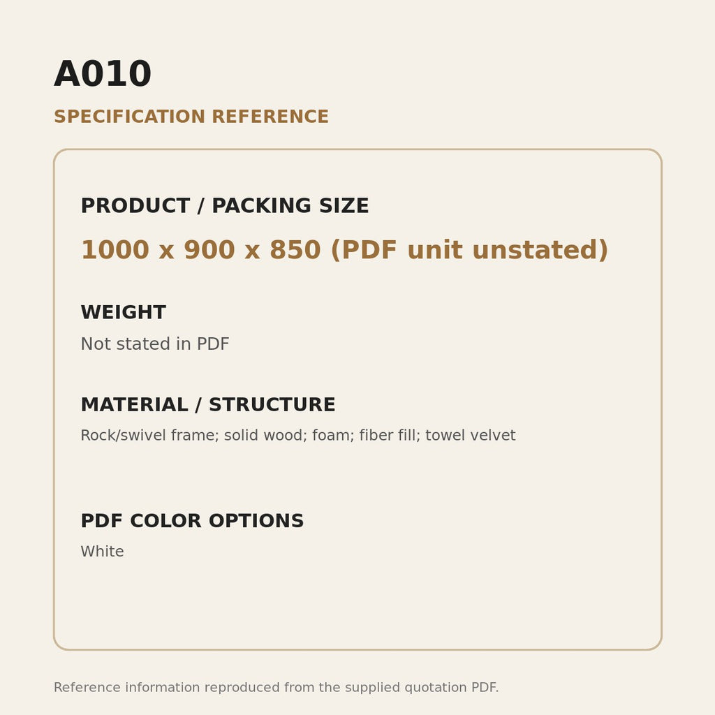 A010 Upholstered Recliner Chair - source dimensions and specification reference