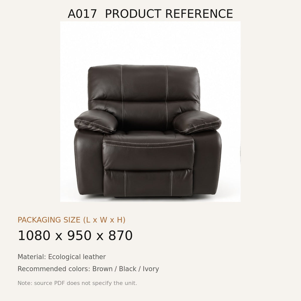 A017 Upholstered Recliner Chair - source dimensions and specification reference
