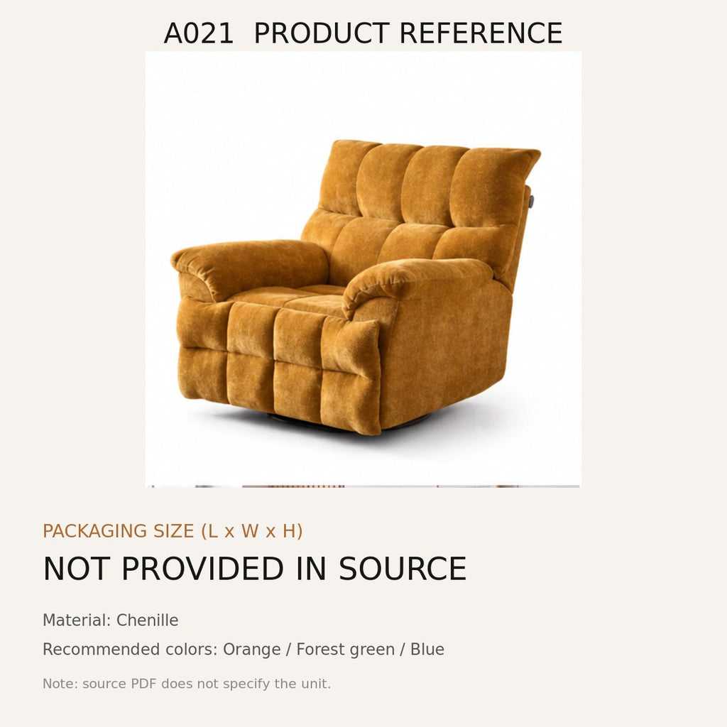 A021 Upholstered Recliner Chair - source dimensions and specification reference