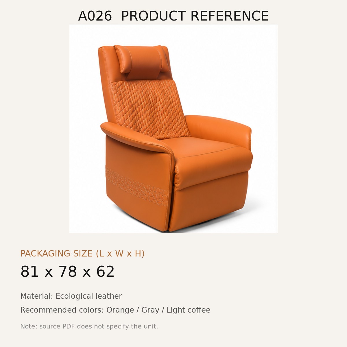 A026 Massage Recliner Chair - source dimensions and specification reference