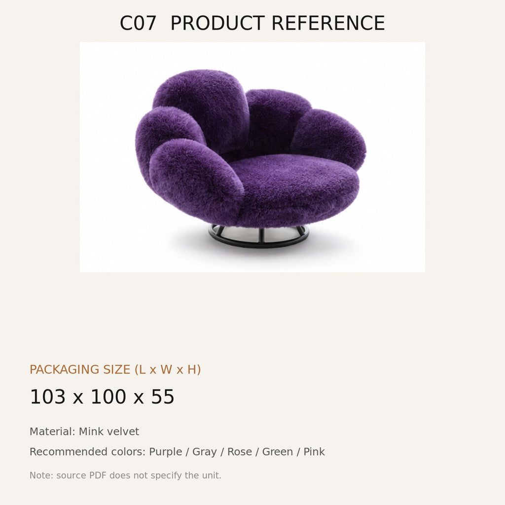 C07 Paw Sculptural Lounge Chair - source dimensions and specification reference