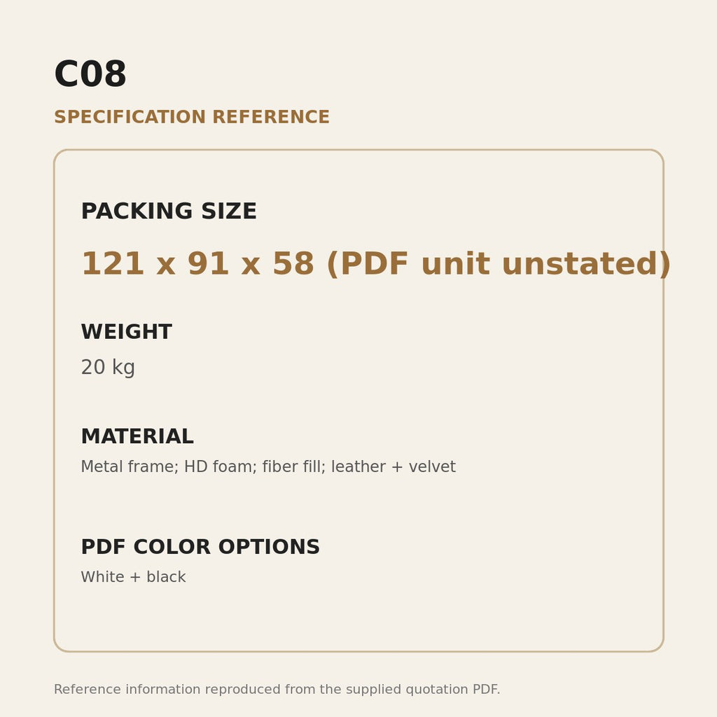 C08 Upholstered Swivel Lounge Chair - source dimensions and specification reference