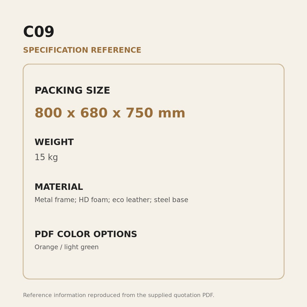 C09 Upholstered Swivel Lounge Chair - source dimensions and specification reference