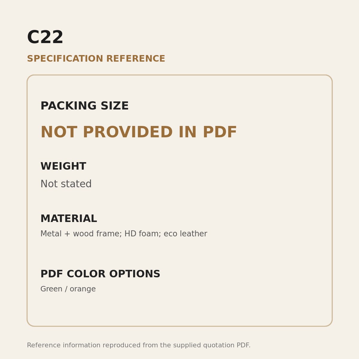 C22 Upholstered Lounge Chair - source dimensions and specification reference