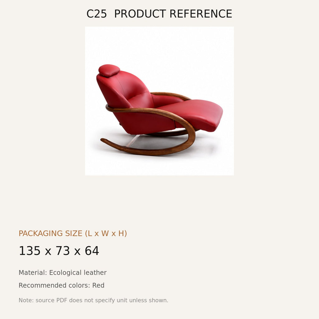 C25 Upholstered Rocking Lounge Chair - source dimensions and specification reference