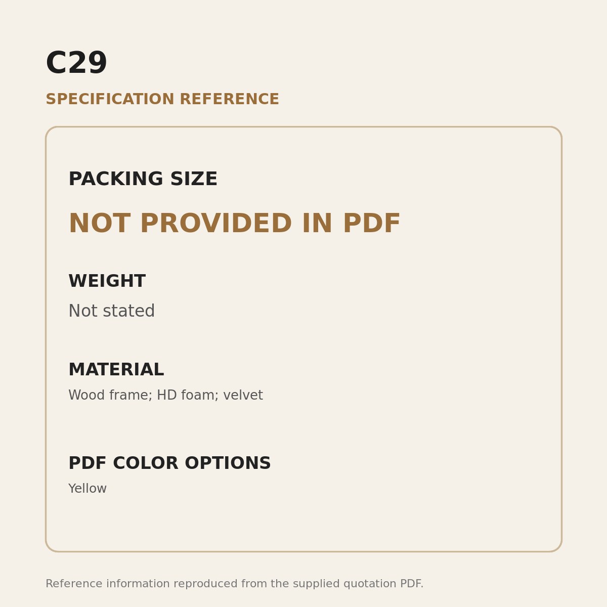 C29 Upholstered Lounge Chair - source dimensions and specification reference
