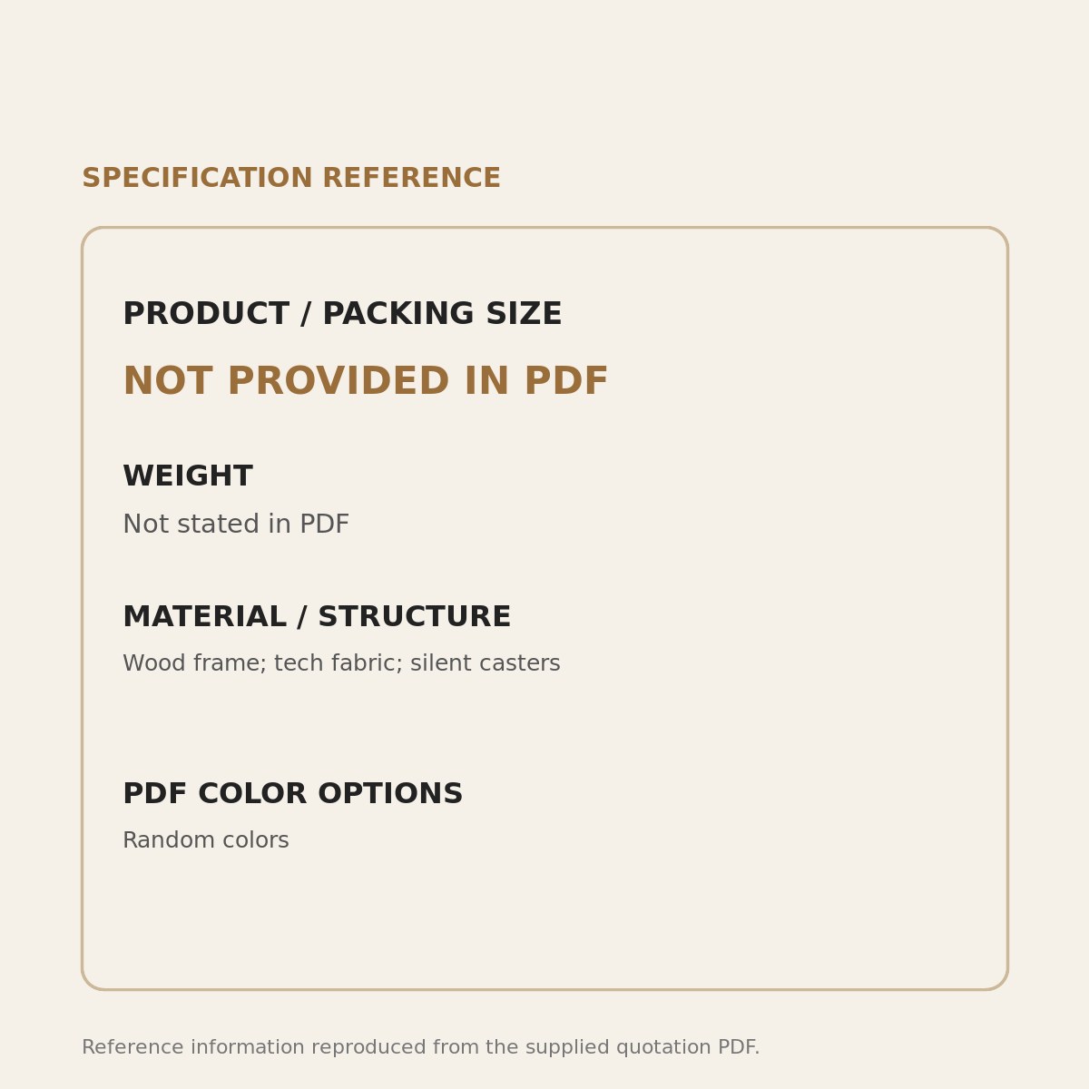 Rolling Upholstered Stool - source dimensions and specification reference