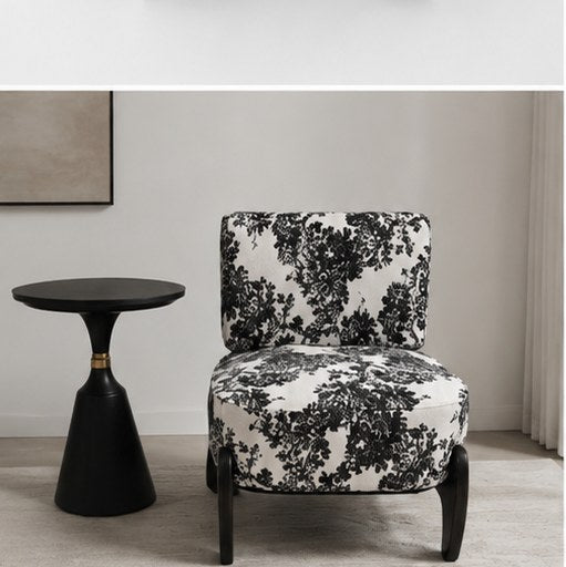 Rounded Upholstered Accent Chair in a realistic lifestyle setting