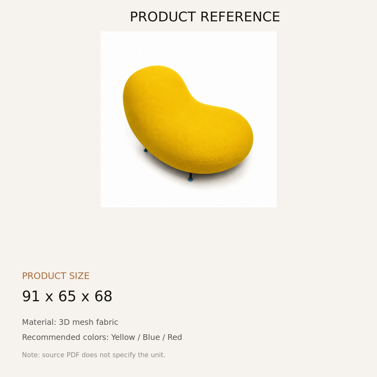 Peanut Sculptural Lounge Chair - source dimensions and specification reference