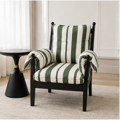 Chinoiserie Upholstered Accent Chair in a realistic lifestyle setting