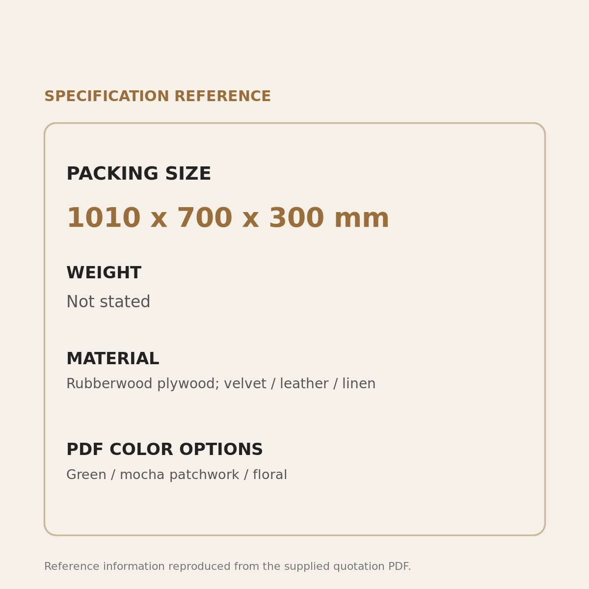 Bird Upholstered Accent Chair - source dimensions and specification reference
